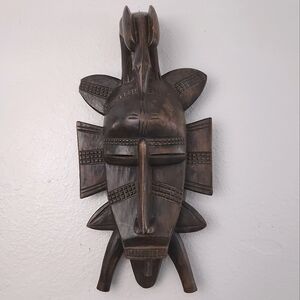Vintage Senufo Kpelie African Hand Carved Wooden Face Mask